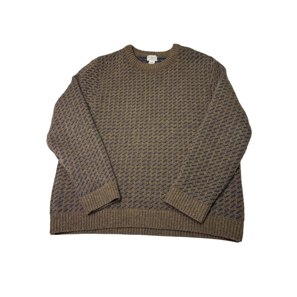 LL Bean Birdseye Heritage Sweater Mens XL Green Navy Wool Made in Norway